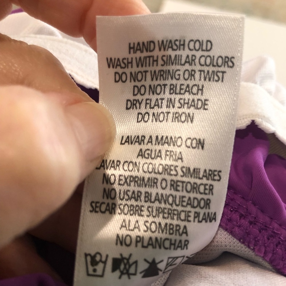 Cabana Beach Size M(12) purple one piece swimsuit. Ruching crisscross straps - Picture 8 of 10